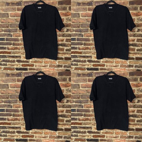 Bundle Set of 4 Black Short Sleeve V-Neck T-Shirts Men's Size XL CottonNet - Picture 1 of 4